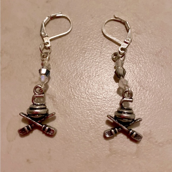 Handmade Dangly Curling Themed Earrings w Swarovski Crystals - Picture 1 of 1